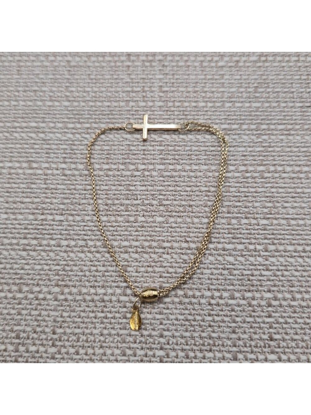 7 Inch Sterling Silver Gold Plated Cross Double Strand Adjustable Bracelet A8980